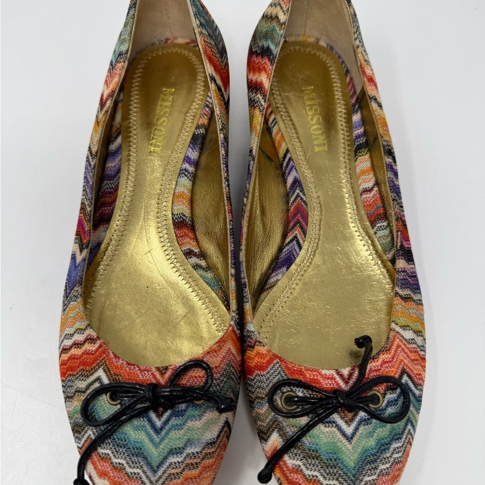 Missoni Multicolor Zigzag Flats with Black Bow